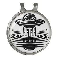 Black and White Alien in UFO Ai art Golf Hat Clip