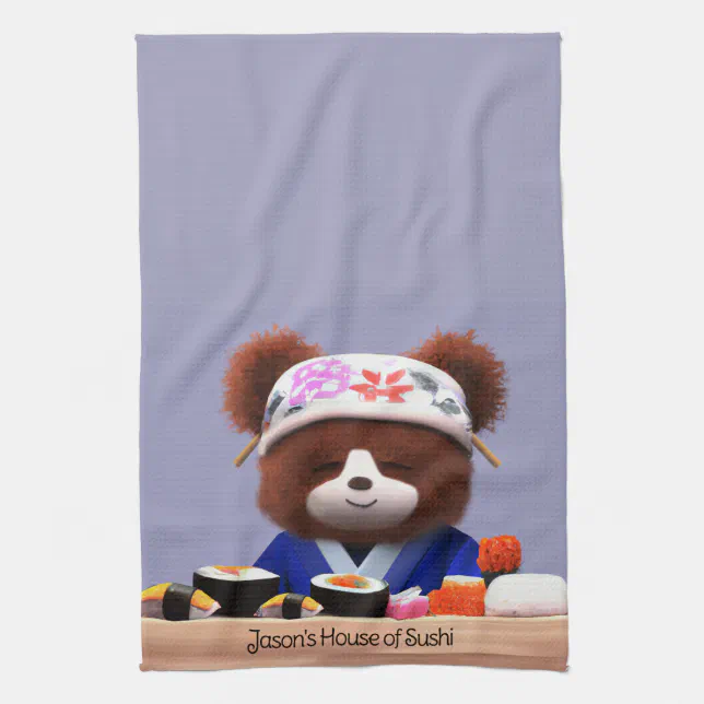 Cute Teddy Bear Sushi Chef Kitchen Towel