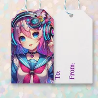 Glitchcore Colorful Anime Girl Artwork  Gift Tags