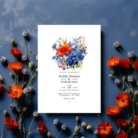 Cherry Tomato and Royal Blue Floral Wedding Invitation