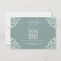 Elegant Sea Green Vintage Wedding QR Code RSVP Card