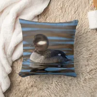 Cute Bufflehead Duck on Sunlit Waters Throw Pillow