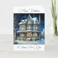 Personalized Snowy Christmas Illuminated House Card