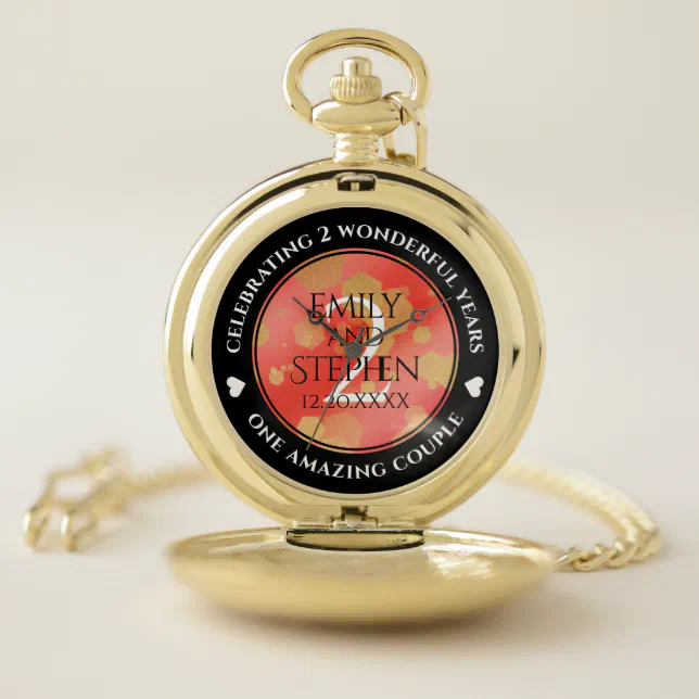 Elegant 2nd Garnet Wedding Anniversary Celebration Pocket Watch