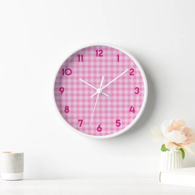 Pink Buffalo Check Plaid Modern Simple Wall Clock