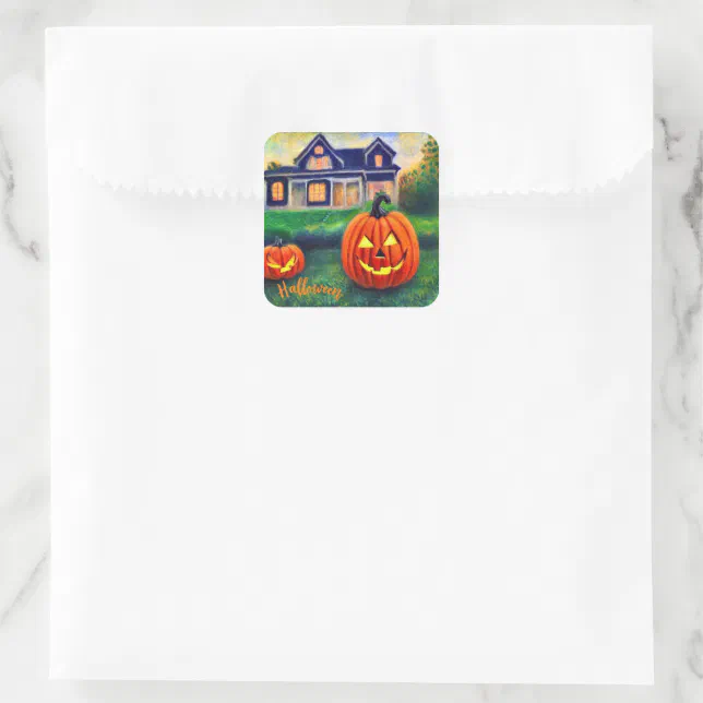 Halloween pumpkins illuminated square sticker