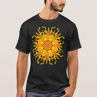 *~* Men's Black T-Shirt Aztec Style Mandala Yellow