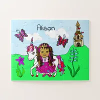 Personalized Name Princess and Unicorn Fairytale Jigsaw Puzzle