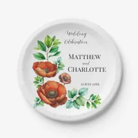 Sublime Watercolor Red Poppies in Vintage Style Paper Plates