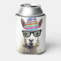 Alpaca in Glasses and Party Hat Can Cooler