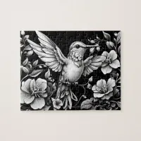 Hummingbird Black & White Tattoo Design  Jigsaw Puzzle