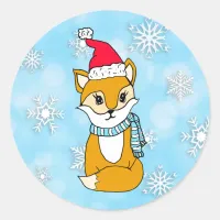 Woodland Creatures Christmas Fox with Santa hat Classic Round Sticker