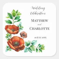 Sublime Watercolor Red Poppies in Vintage Style Square Sticker