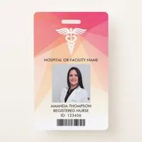 Modern Red Geometric Registered Nurse Photo ID Badge