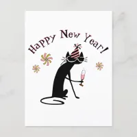 Happy New Year Wine Quote with Cat