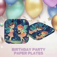 Age Birthday Enchanted Forest Fairies Blue Paper Plates