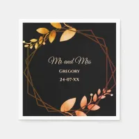 Boho autumn botanical gold frame wedding napkins