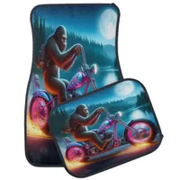 Bigfoot Biking in the Moonlit Forest Car Floor Mat