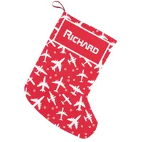 Airline Pilot Red and White Airplane Patterned Small Christmas Stocking