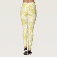 Beach Vibes Tropical Print Yellow White Leggings