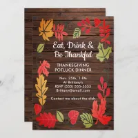 Thanksgiving Potluck Dinner Dark Brown Wood Invite