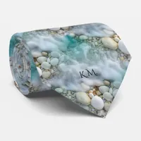 Ocean Aqua Maritime Elegant Monogram Neck Tie