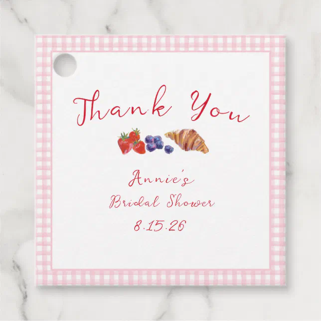 Gingham Brunch Bridal Shower Light Pink Thank You  Favor Tags