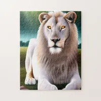 Majestic White Lion Golden Eyes Ethereal Art Jigsaw Puzzle