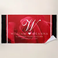 Elegant 15th 26th 36th Rose Wedding Anniversary Beach Towel