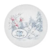 Cute White Rabbits in Snow Winter Holiday Cutting Board