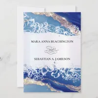 *~* QR Agate Blue Gold RSVP AR2 Marble Wedding Invitation