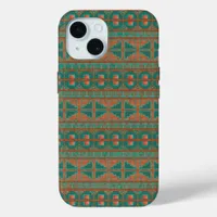 Southwestern Copper Teal Geometric Pattern iPhone 15 Case