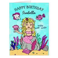 Jumbo Sized Mermaid Happy Birrthday Personalized Card