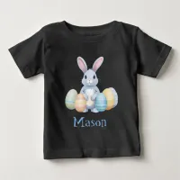 Bunny Rabbit With Easter Eggs | Son Name Baby T-Shirt
