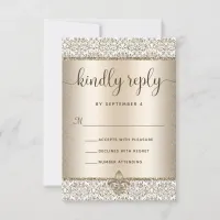 Champagne Glitter Fleur De Lis Elegant Wedding  RSVP Card
