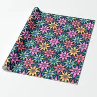 Vintage 60s Vibe Mod Daisies All-over Print Wrapping Paper