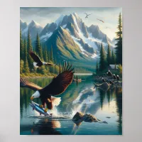 Majestic Eagle Capturing Fish at Sunrise 8x10 Poster