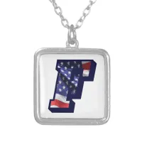 American Flag Letter "F" Silver Plated Necklace