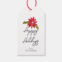 Poinsettia Minimal Green Gingham Merry Christmas Gift Tags