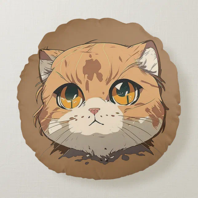 Anime Cat Face Round Pillow