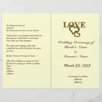 Love Hearts and Red Rose Wedding Foldable Program