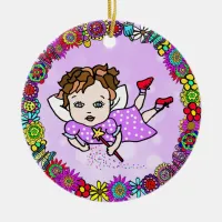 Pretty Purple Fairy Whimsical Folk Art Personalize Ceramic Ornament