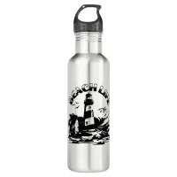 Black and White Lighthouse Beach Life Stainless Steel Water Bottle