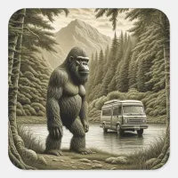 Vintage Bigfoot and RV Camper Square Sticker