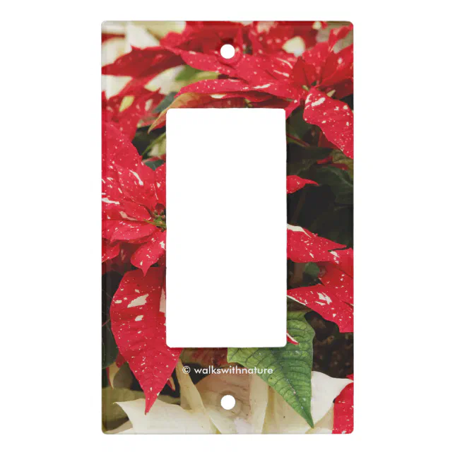 Festive Red White Floral Poinsettia Flowers Light Switch Cover