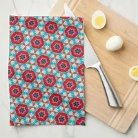 Red Blue Flower Geometric Abstract Kitchen Towel