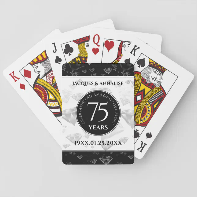Elegant 75th Diamond Wedding Anniversary Poker Cards