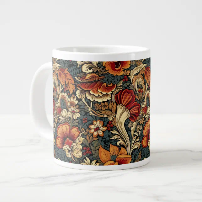 Medieval Garden Floral Pattern Giant Coffee Mug