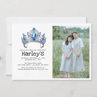 Blue and Ivory Flowers Quinceañera Birthday Party Invitation