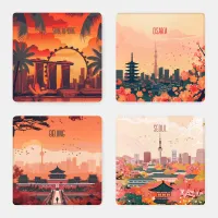 Singapore, Osaka, Beijing, Seoul Coaster Set